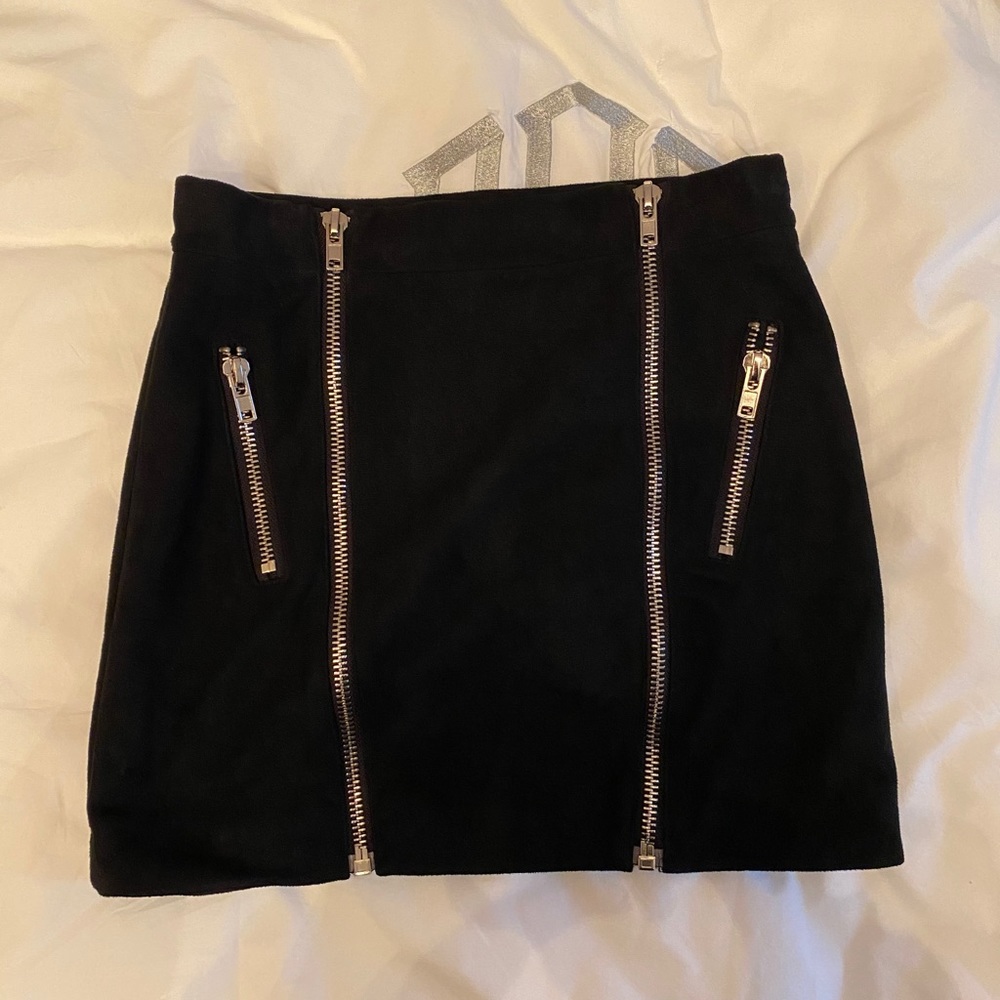 Suede zipper skirt